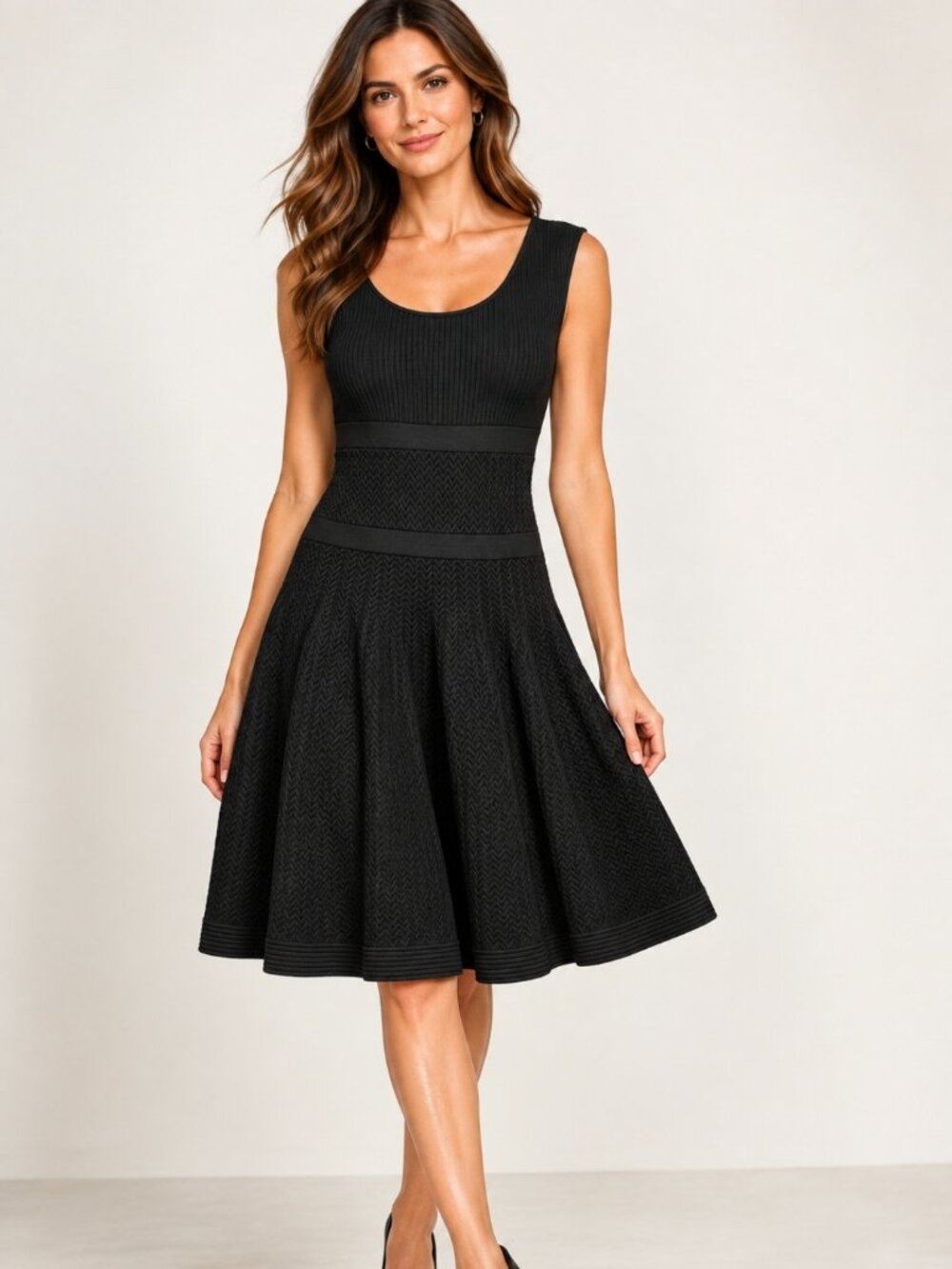 Issa London Black Textured Knit Fit & Flare Dress L